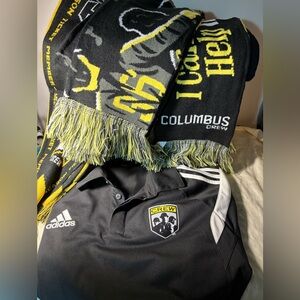 Columbus Crew Soccer Bundle!  Adidas Polo XL, 4 scarves
